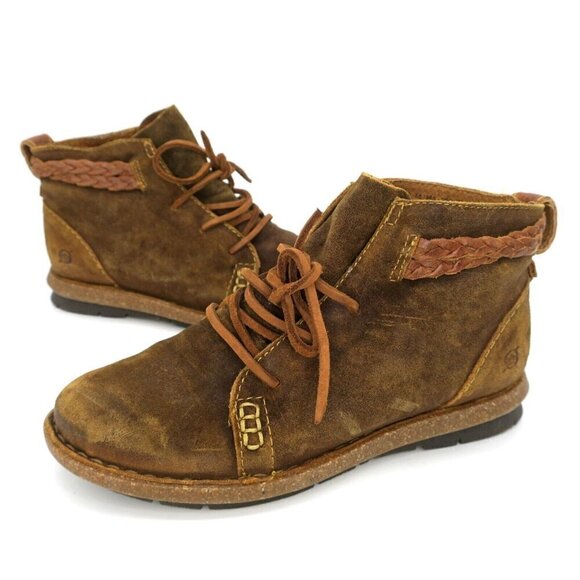 Born Temple II Brown Suede Leather Ankle Lace-Up Boots BR0027406 Women's 7.5 - Picture 1 of 5